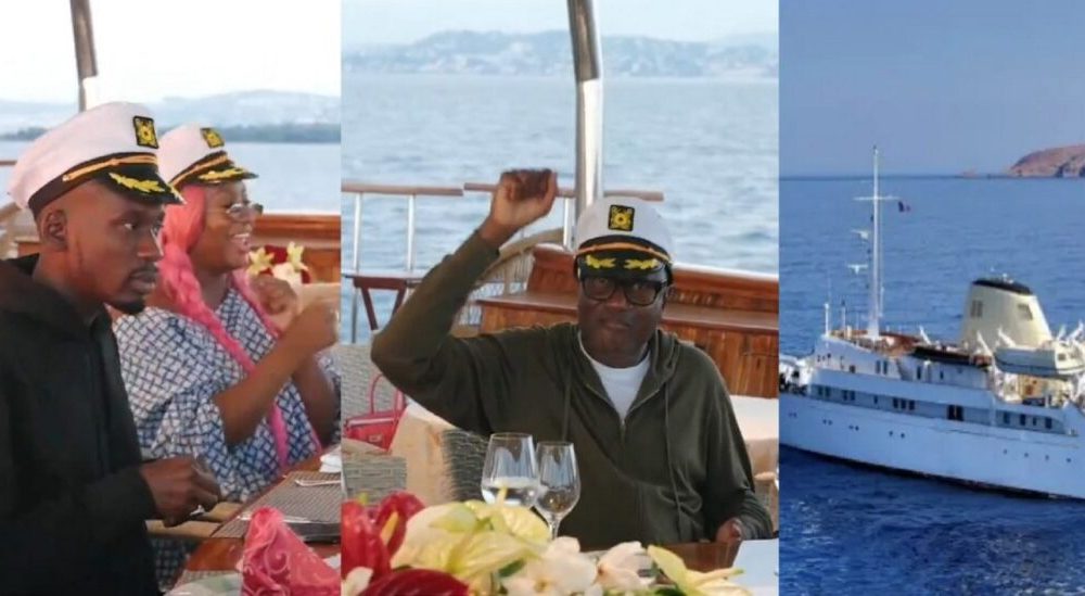 Moment DJ Cuppy, Mr Eazi, Femi Otedola and others spend family time together on N2.2 Billion rented yacht (Video)