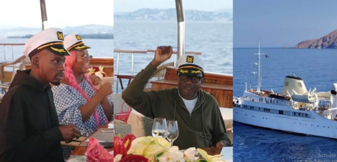 Moment DJ Cuppy, Mr Eazi, Femi Otedola and others spend family time together on N2.2 Billion rented yacht (Video)