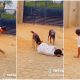 “Doberman Rottweiler”: Nigerian Lady Pranks Her Dogs & Falls, They Rush to Rescue Her in Lovely Video