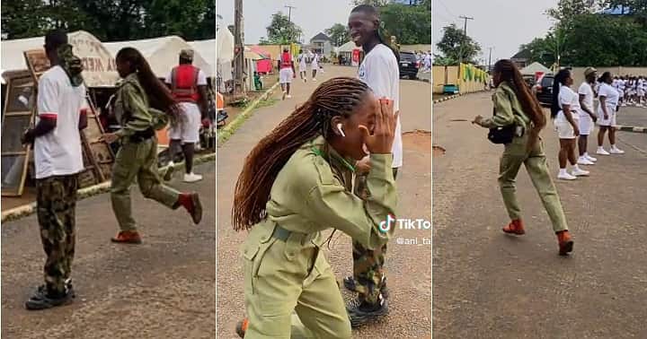 “He’s Too Fine”: Pretty Female Corps Member Dances for Soldier at Orientation Camp, Video Goes Viral